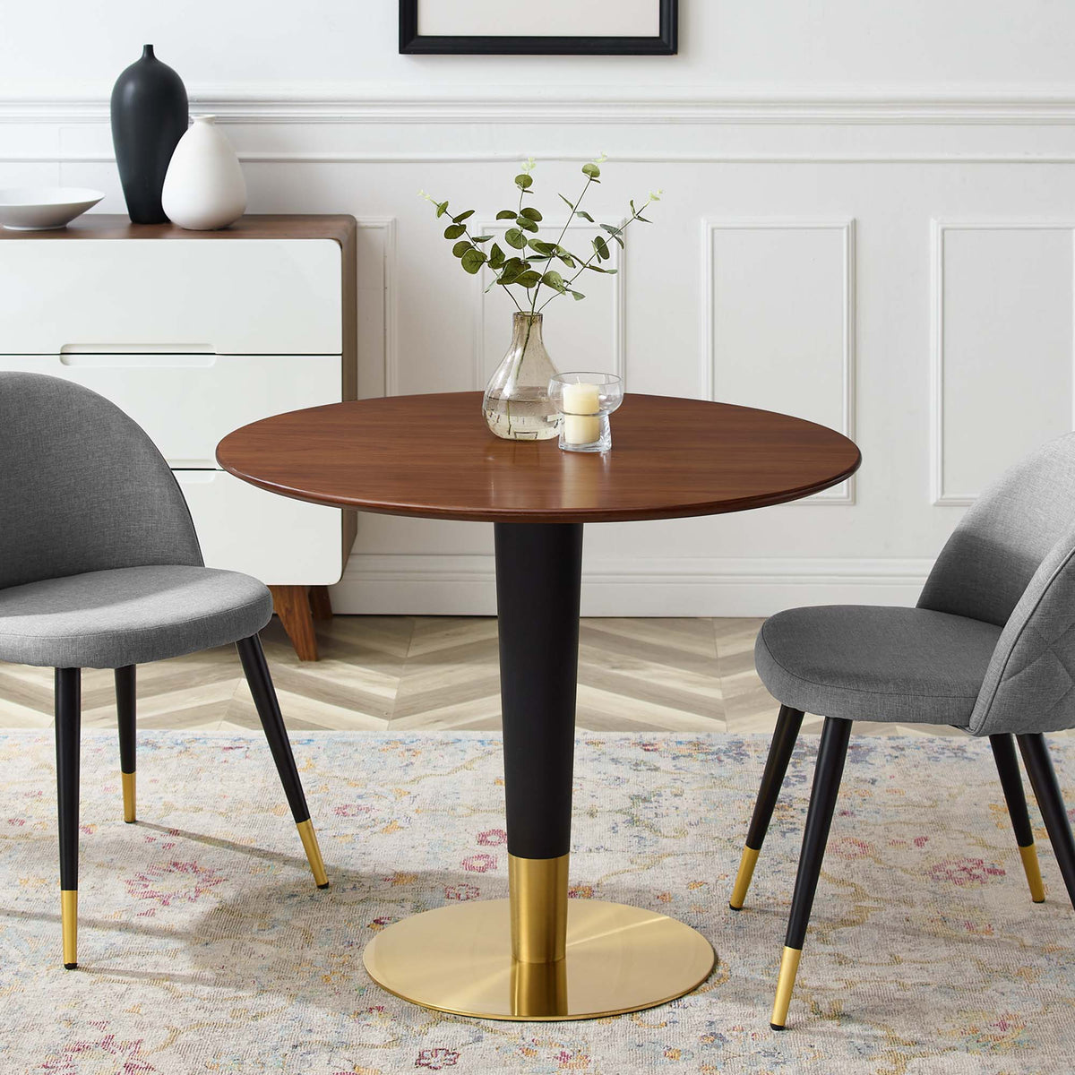 Zinque Gold/Walnut 36" Dining Table - Ornate Home