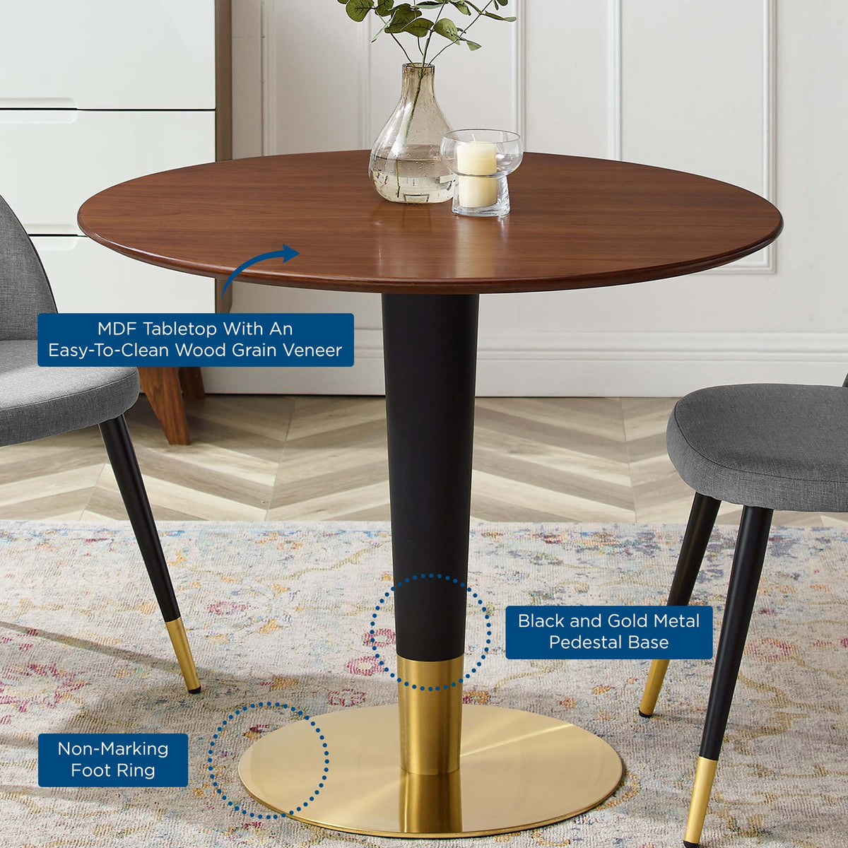 Zinque Gold/Walnut 36" Dining Table - Ornate Home