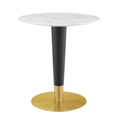 Zinque Gold/White 28" Artificial Marble Dining Table - Ornate Home