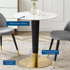 Zinque Gold/White 28" Artificial Marble Dining Table - Ornate Home