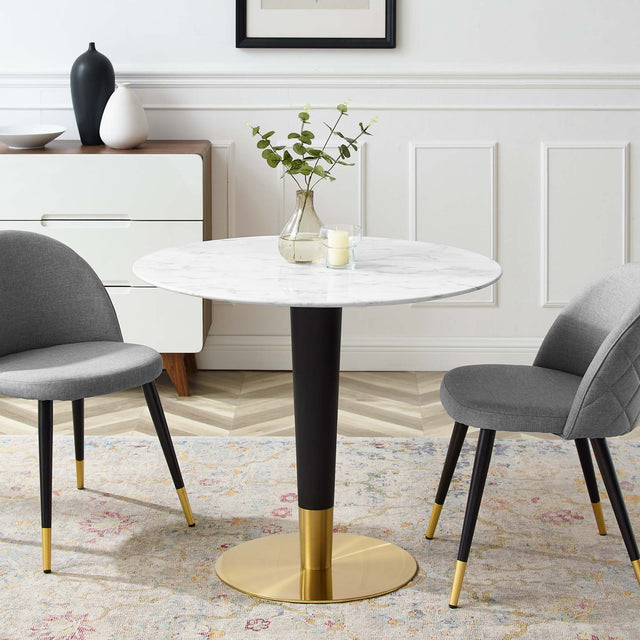 Zinque Gold/White 36" Artificial Marble Dining Table - Ornate Home