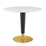 Zinque Gold/White 36" Artificial Marble Dining Table - Ornate Home