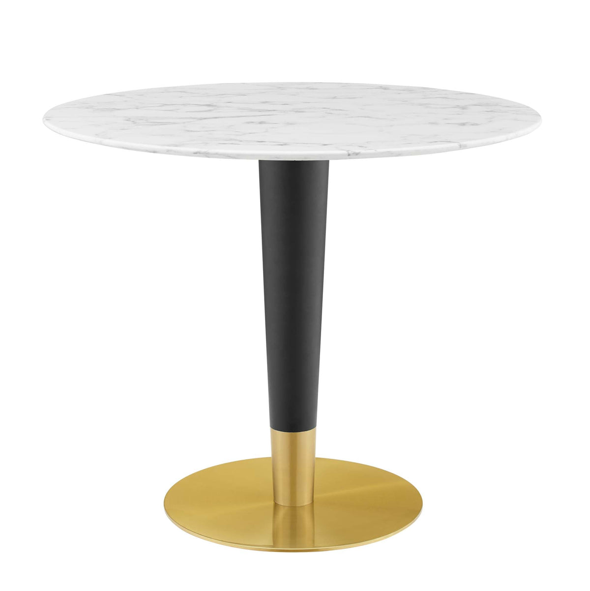 Zinque Gold/White 36" Artificial Marble Dining Table - Ornate Home