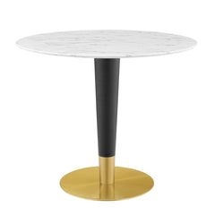 Zinque Gold/White 36" Artificial Marble Dining Table - Ornate Home