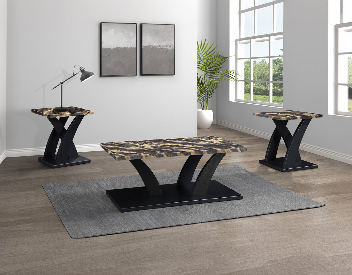 Zion Gold/Black Faux Marble 3-Piece Coffee Table Set - Ornate Home