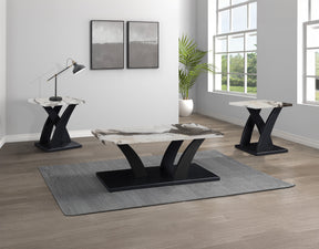 Zion White/Black/Brown Faux Marble 3-Piece Coffee Table Set - Ornate Home