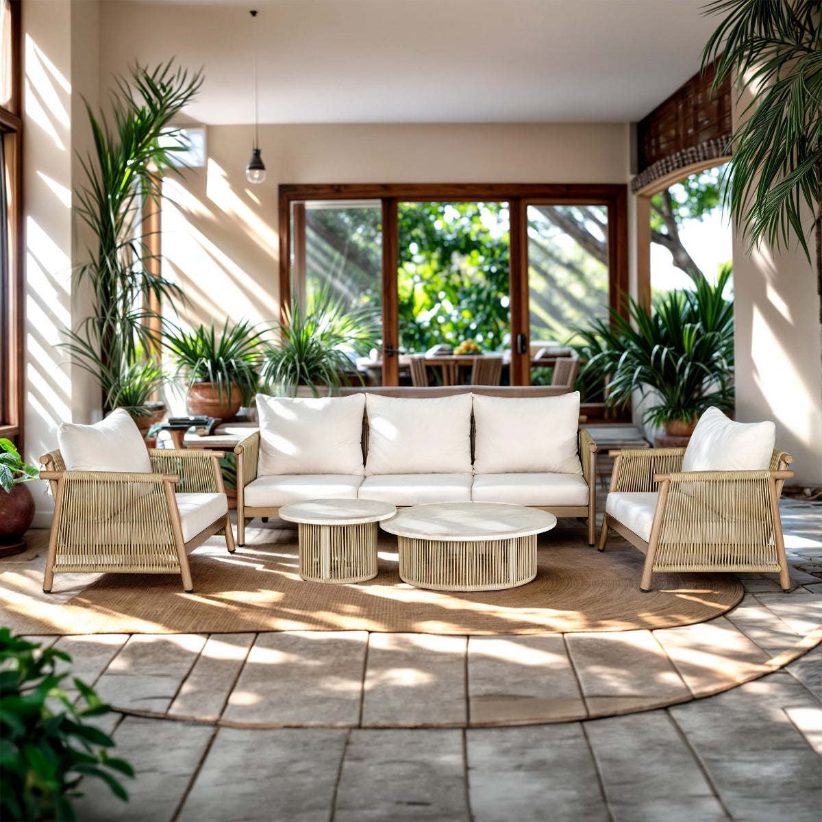 Zira Beige/Brown 5-Piece Patio Sofa Set - Ornate Home
