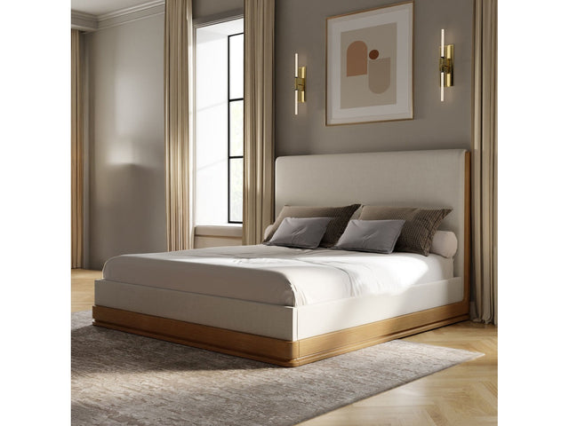 Zoey Beige Fabric / Oak E. King Bed - Ornate Home