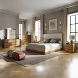 Zoey Beige Fabric / Oak Queen Bed - Ornate Home