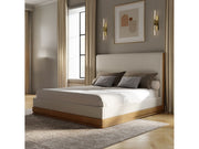 Zoey Beige Fabric / Oak Queen Bed - Ornate Home