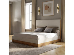 Zoey Beige Fabric / Oak Queen Bed - Ornate Home