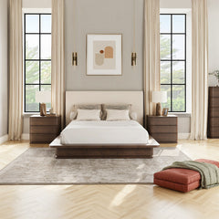 Zoey Cream/Brown Oak Eastern King Bed - Ornate Home