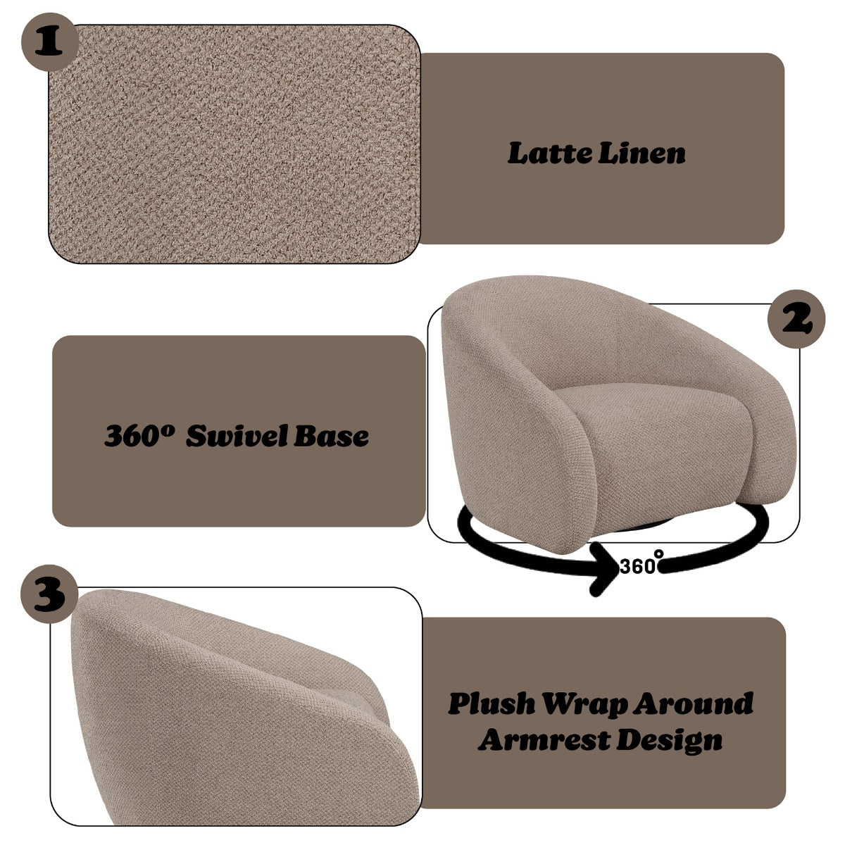 Zoey Latte Accent Chair w/Swivel - Ornate Home
