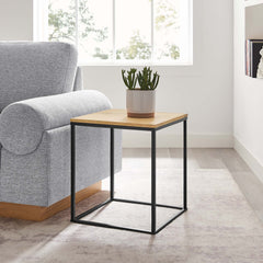 Zora Oak Square Wood and Metal Side Table - Ornate Home