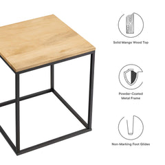 Zora Oak Square Wood and Metal Side Table - Ornate Home