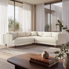 Zoya Cream 3 Piece Down Filled Overstuffed Boucle Sectional Sofa