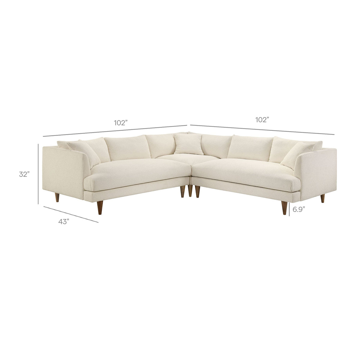 Zoya Cream 3 Piece Down Filled Overstuffed Boucle Sectional Sofa - Ornate Home
