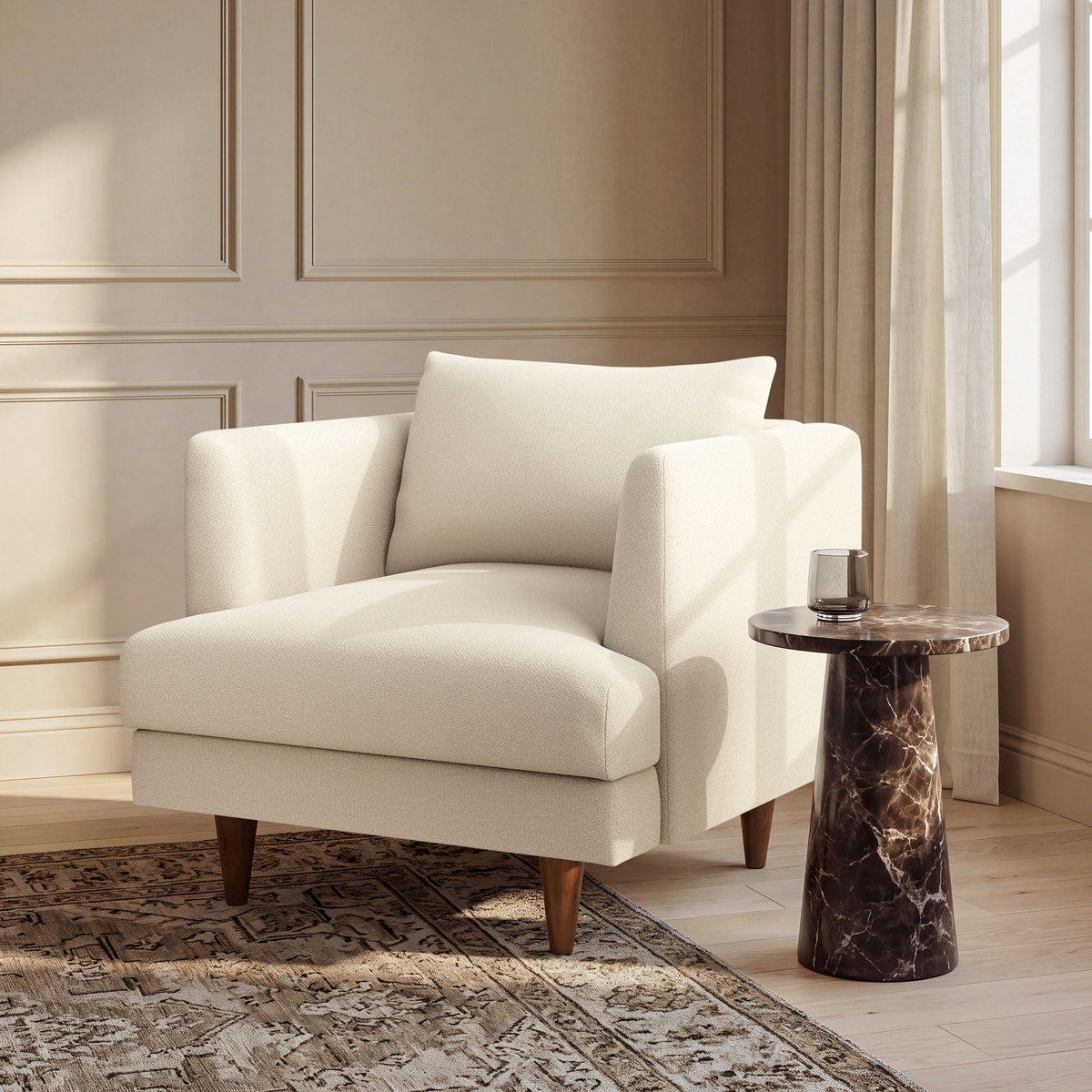Zoya Cream Down Filled Overstuffed Boucle Armchair