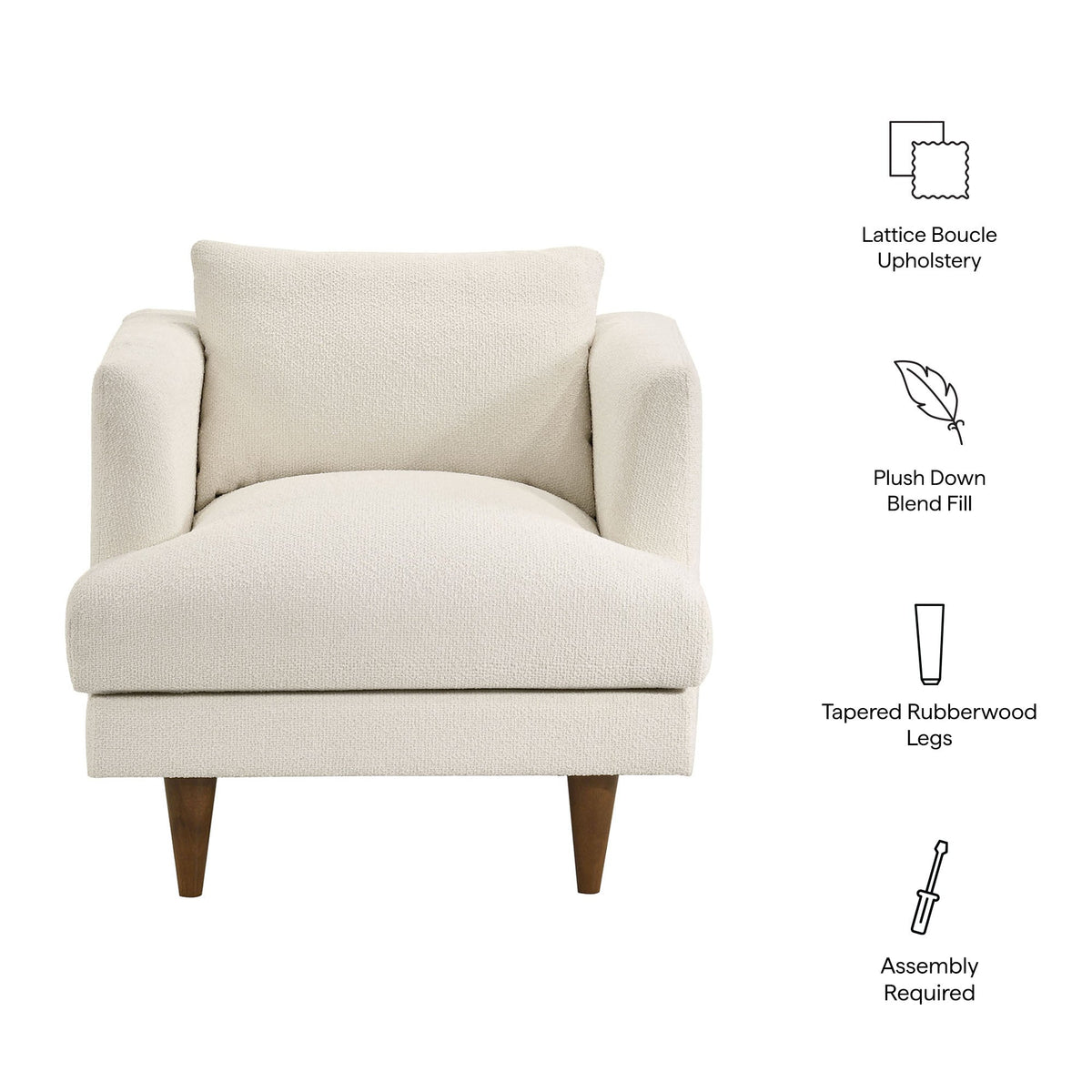 Zoya Cream Down Filled Overstuffed Boucle Armchair