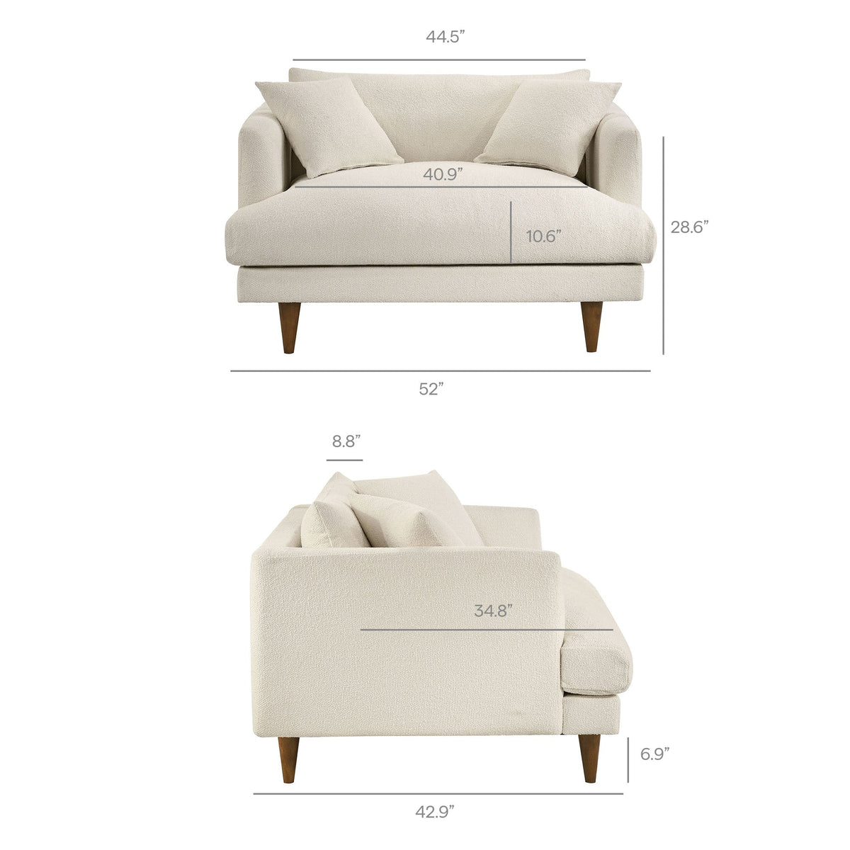 Zoya Cream Down Filled Overstuffed Boucle Chair-and-a-Half