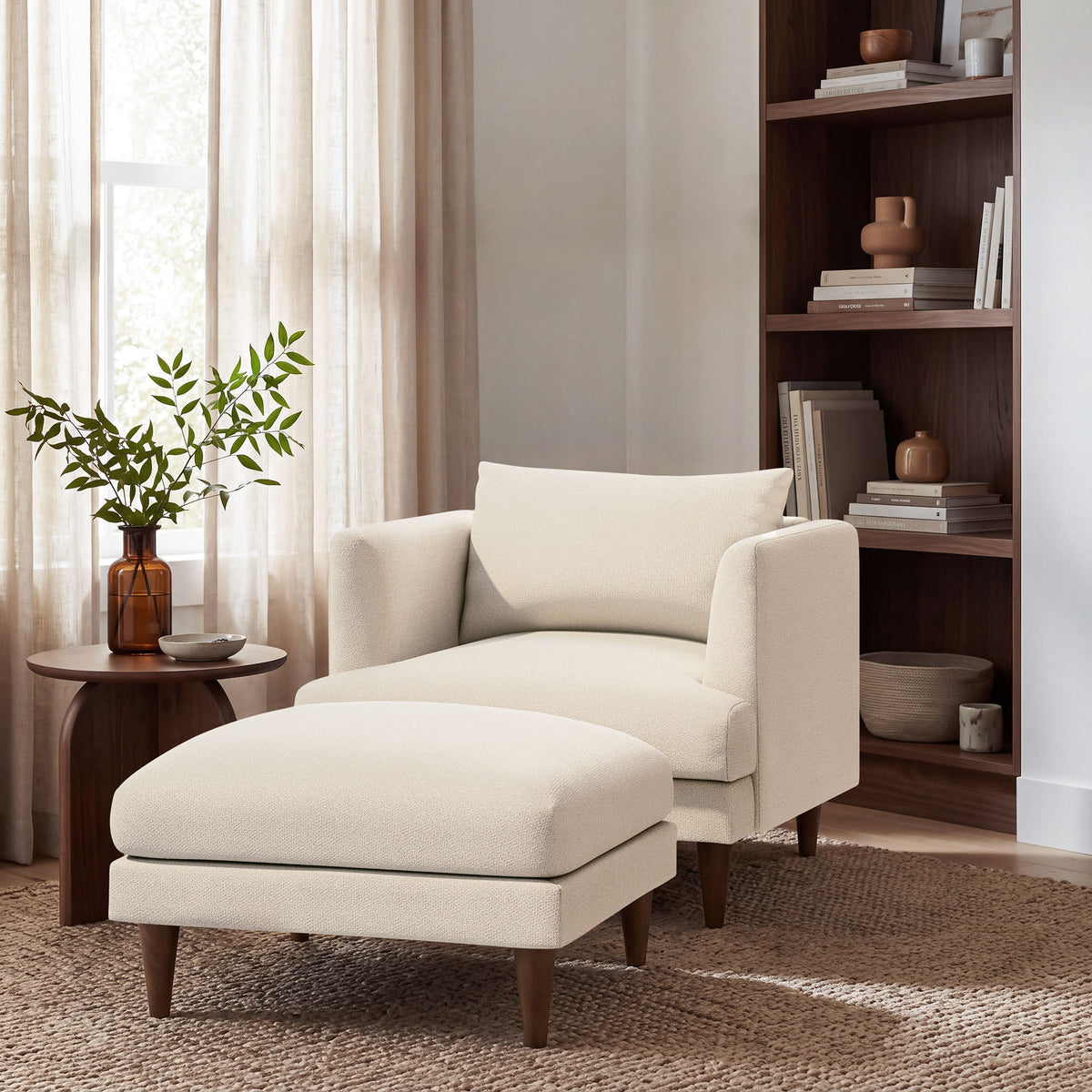 Zoya Cream Down Filled Overstuffed Boucle Ottoman