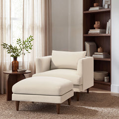 Zoya Cream Down Filled Overstuffed Boucle Ottoman