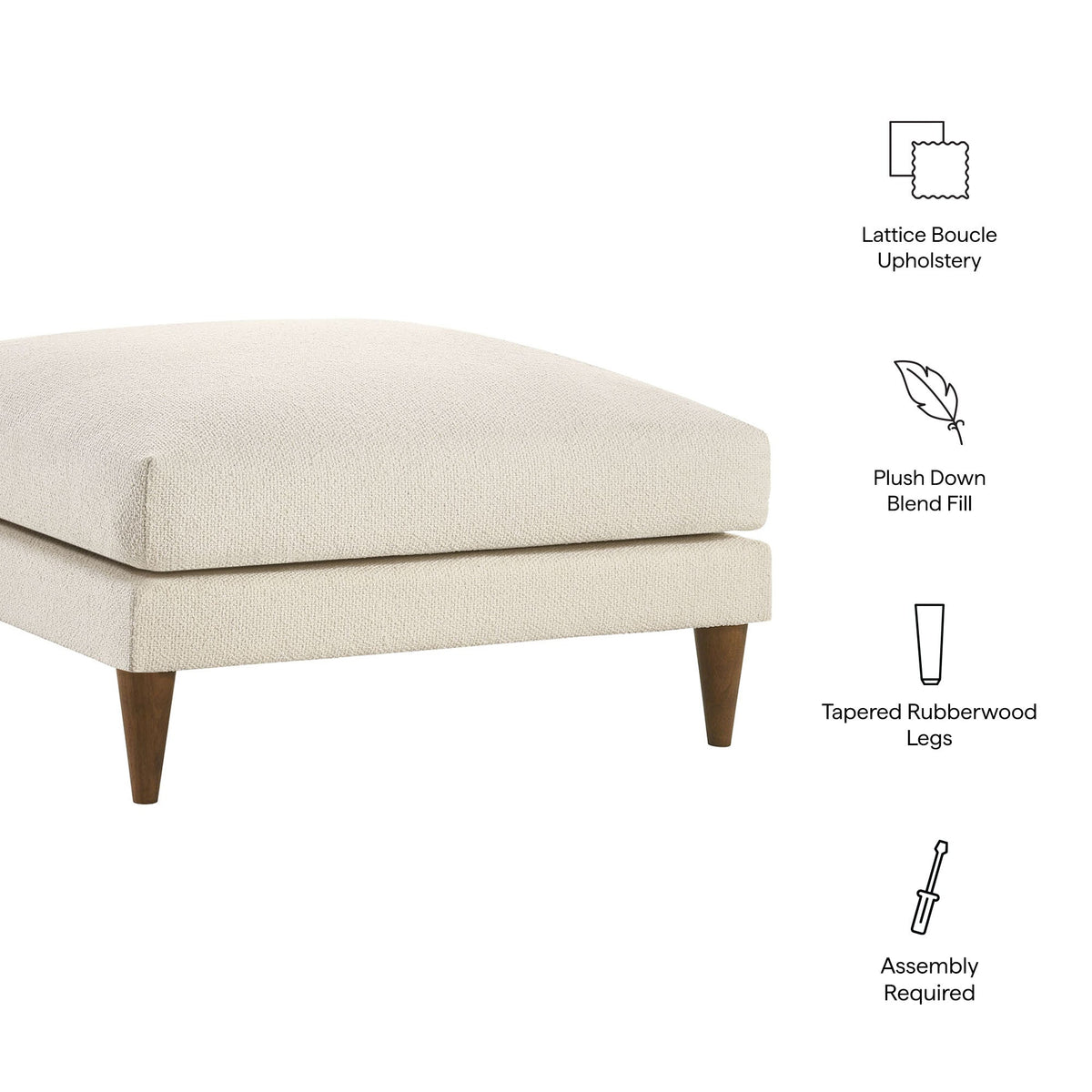 Zoya Cream Down Filled Overstuffed Boucle Ottoman
