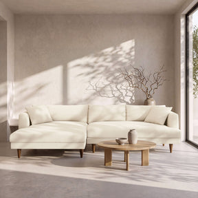 Zoya Cream Left-Facing Down Filled Overstuffed Boucle Sectional Sofa