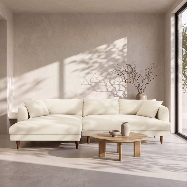Zoya Cream Left-Facing Down Filled Overstuffed Boucle Sectional Sofa