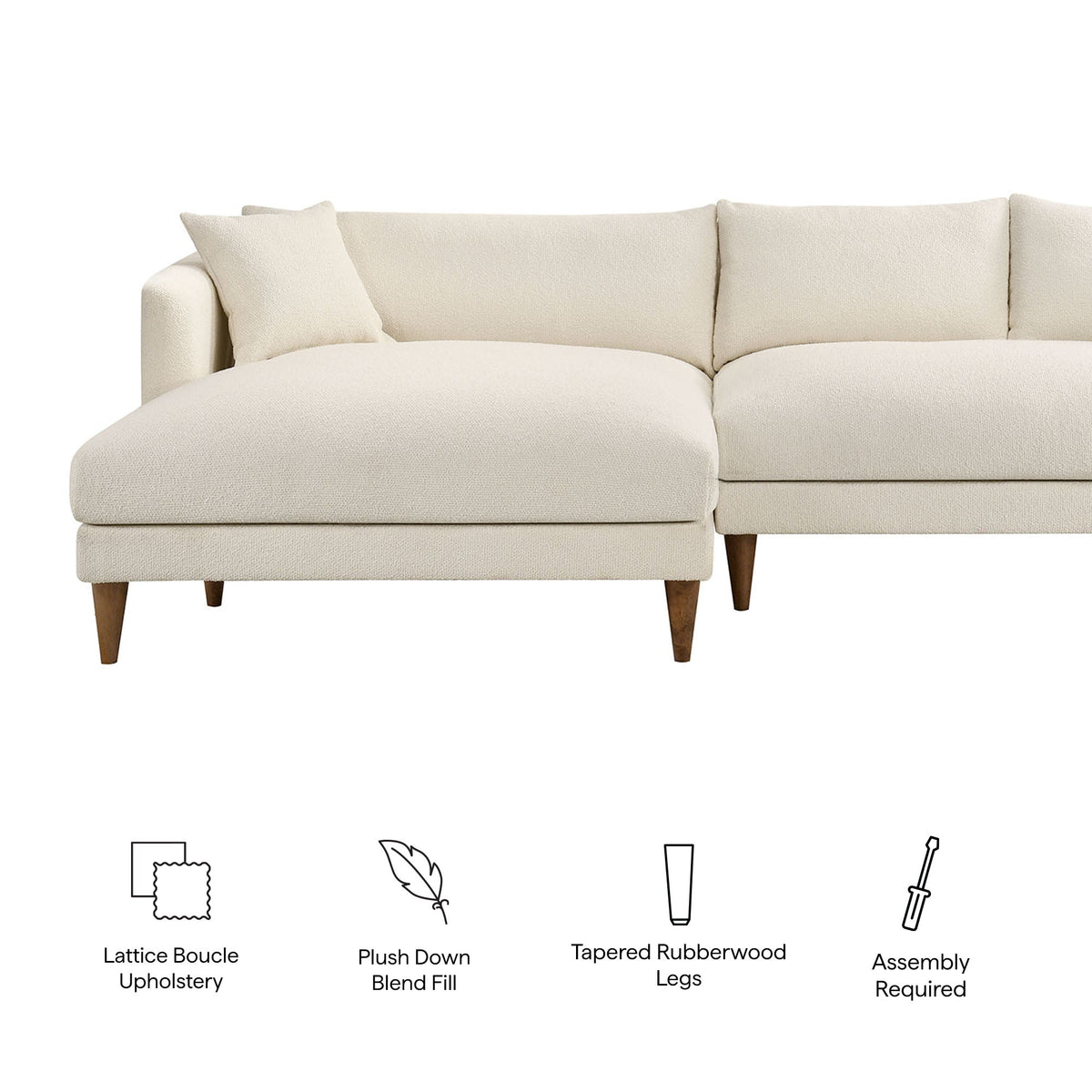 Zoya Cream Left-Facing Down Filled Overstuffed Boucle Sectional Sofa