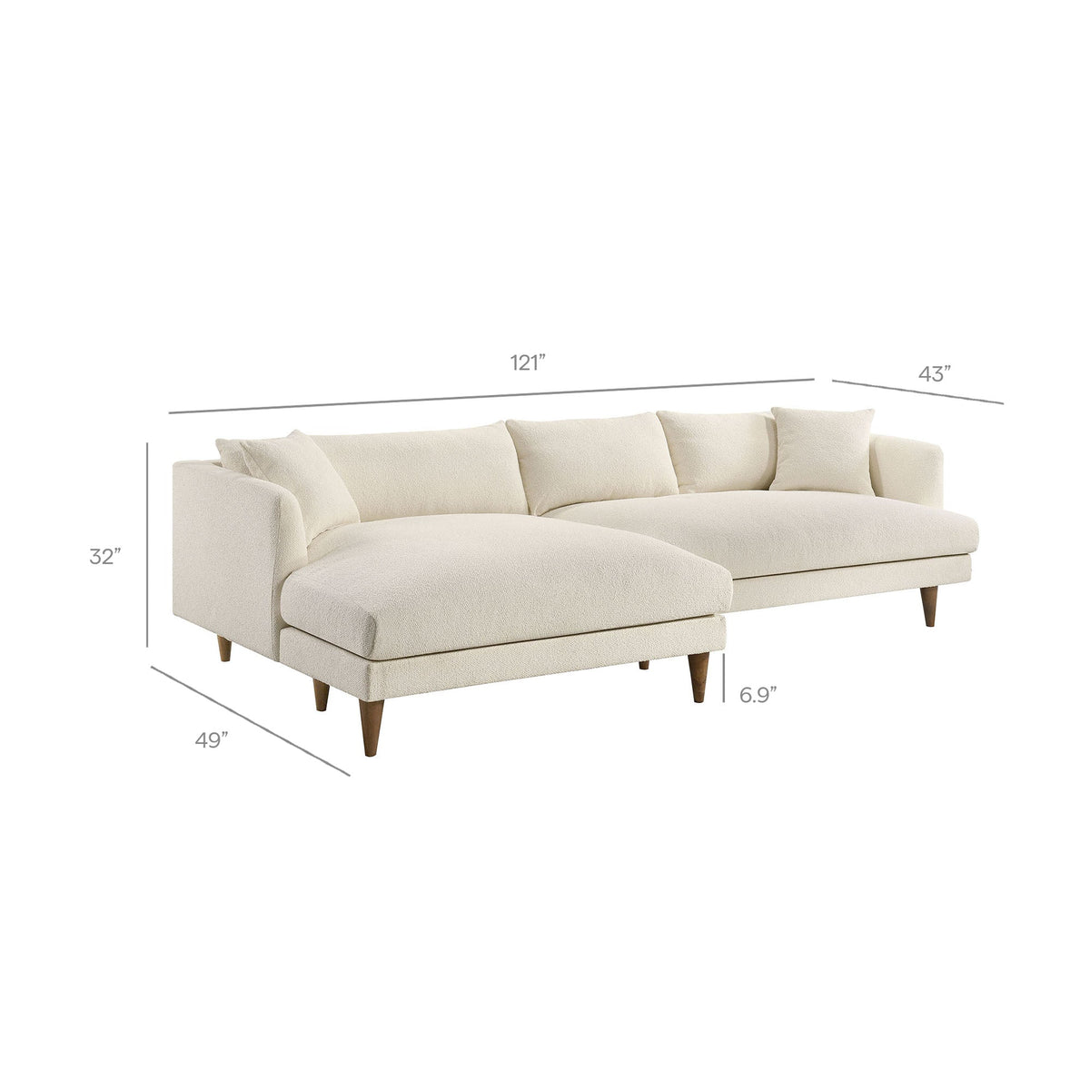 Zoya Cream Left-Facing Down Filled Overstuffed Boucle Sectional Sofa