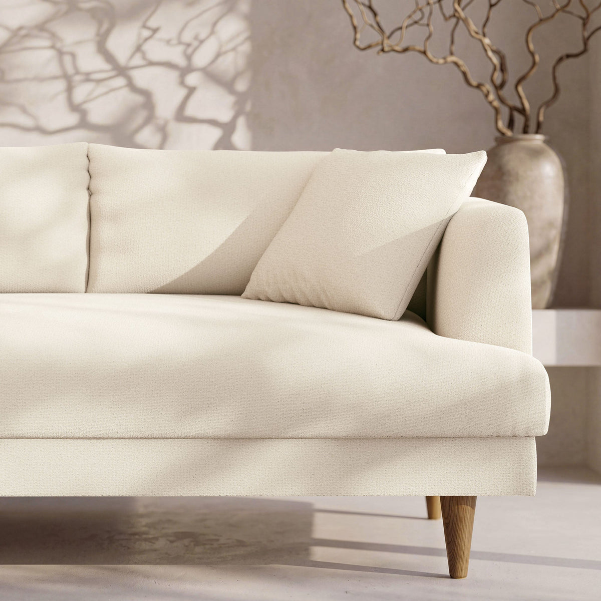Zoya Cream Left-Facing Down Filled Overstuffed Boucle Sectional Sofa