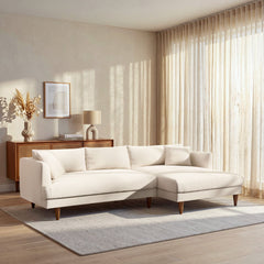 Zoya Cream Right-Facing Down Filled Overstuffed Boucle Sectional Sofa