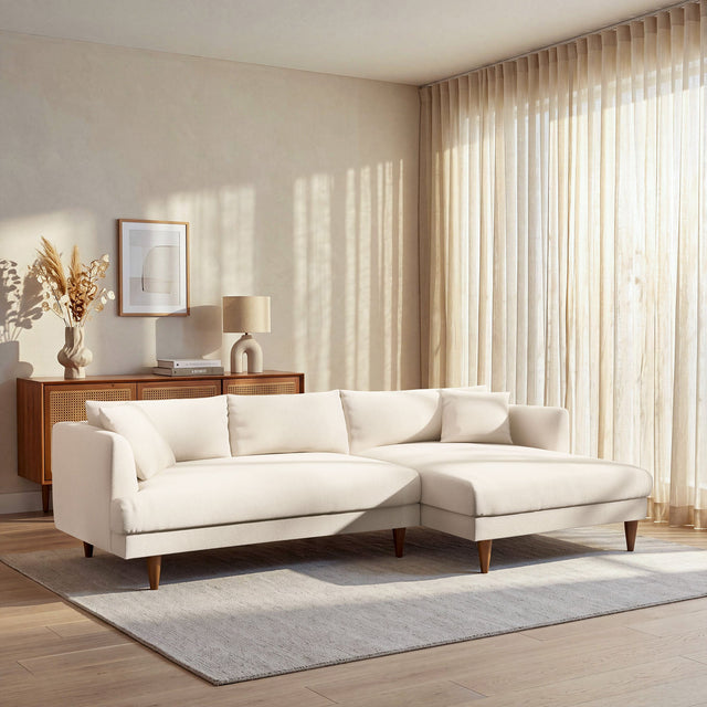 Zoya Cream Right-Facing Down Filled Overstuffed Boucle Sectional Sofa