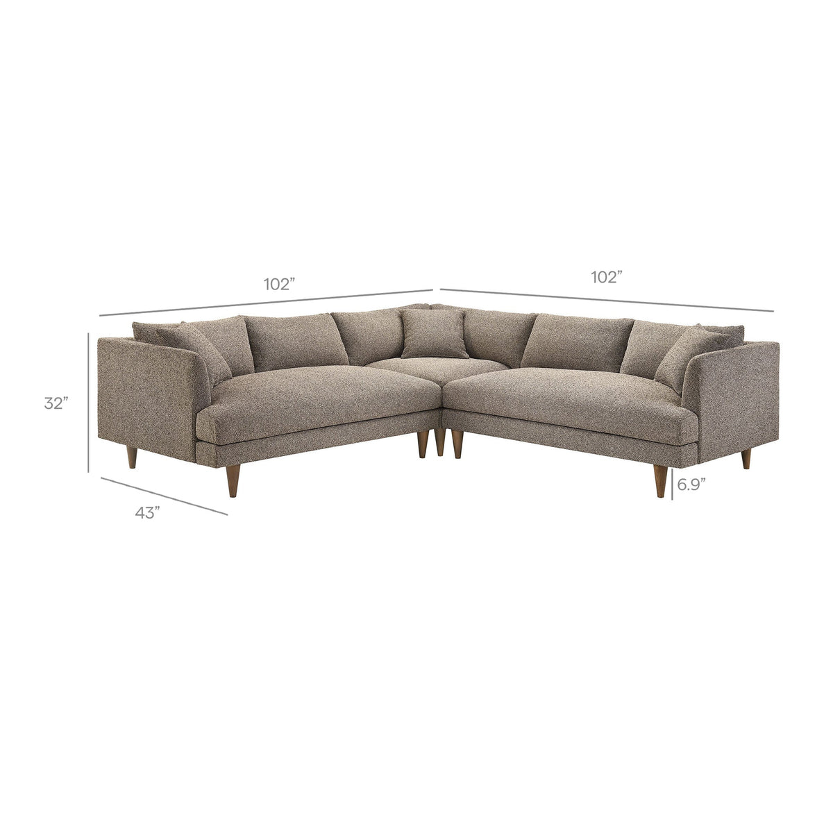 Zoya Earth 3 Piece Down Filled Overstuffed Boucle Sectional Sofa