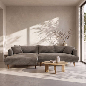 Zoya Earth Left-Facing Down Filled Overstuffed Boucle Sectional Sofa