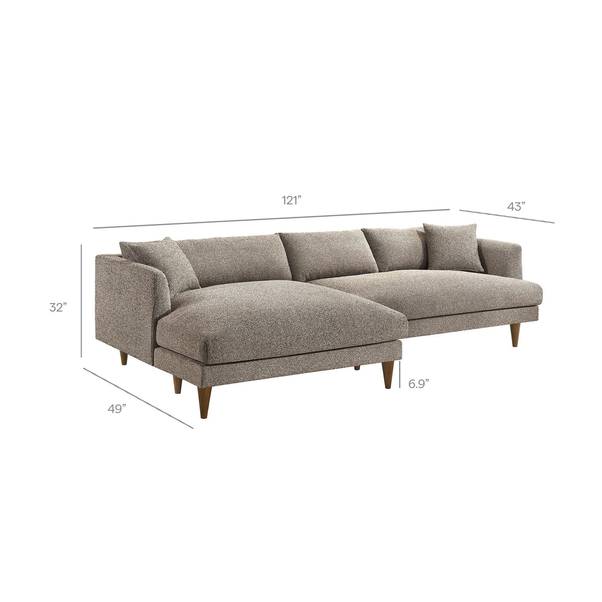 Zoya Earth Left-Facing Down Filled Overstuffed Boucle Sectional Sofa