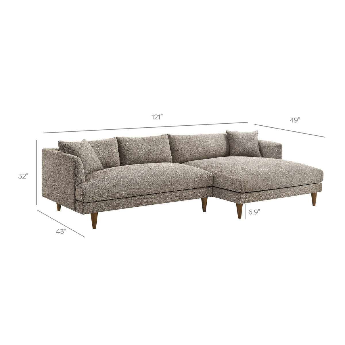 Zoya Earth Right-Facing Down Filled Overstuffed Boucle Sectional Sofa