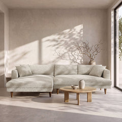 Zoya Fog Left-Facing Down Filled Overstuffed Boucle Sectional Sofa