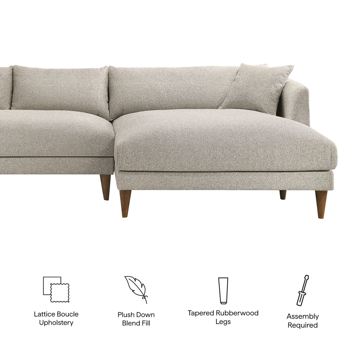 Zoya Fog Right-Facing Down Filled Overstuffed Boucle Sectional Sofa - Ornate Home