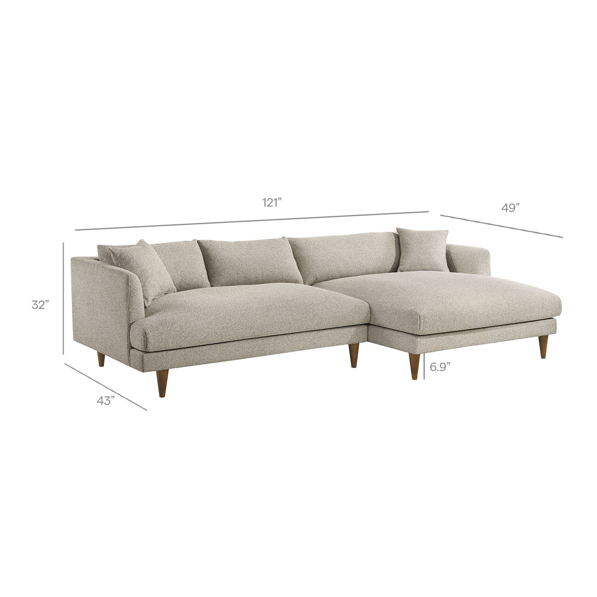 Zoya Fog Right-Facing Down Filled Overstuffed Boucle Sectional Sofa - Ornate Home