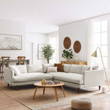 Zoya Heathered Weave Ivory 3 Piece Down Filled Overstuffed Sectional Sofa - Ornate Home