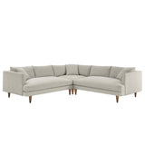 Zoya Heathered Weave Ivory 3 Piece Down Filled Overstuffed Sectional Sofa - Ornate Home