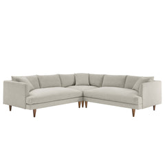 Zoya Heathered Weave Ivory 3 Piece Down Filled Overstuffed Sectional Sofa - Ornate Home