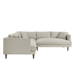 Zoya Heathered Weave Ivory 3 Piece Down Filled Overstuffed Sectional Sofa - Ornate Home