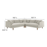 Zoya Heathered Weave Ivory 3 Piece Down Filled Overstuffed Sectional Sofa - Ornate Home