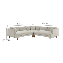 Zoya Heathered Weave Ivory 3 Piece Down Filled Overstuffed Sectional Sofa - Ornate Home