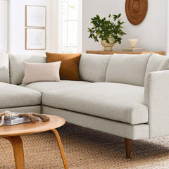 Zoya Heathered Weave Ivory 3 Piece Down Filled Overstuffed Sectional Sofa - Ornate Home