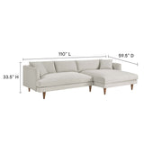 Zoya Heathered Weave Ivory Right-Facing Down Filled Overstuffed Sectional Sofa - Ornate Home