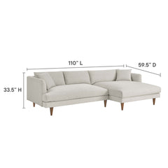 Zoya Heathered Weave Ivory Right-Facing Down Filled Overstuffed Sectional Sofa - Ornate Home